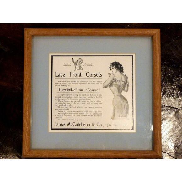 Framed Reproduction Advert Lace Front Corsets James McCutcheon Advertisement - Picture 1 of 3